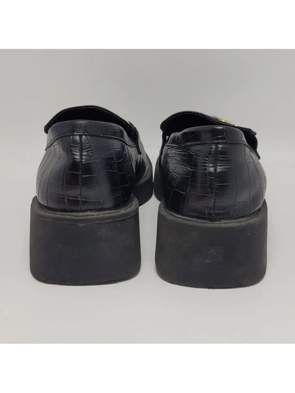 Reaction Kenneth Cole Sienna Lug Black Loafers Shoes With Chain Size 9